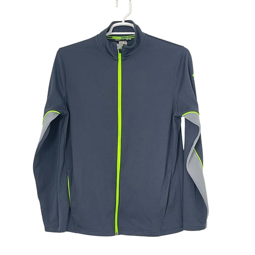 00408 - Under Armour Gray/Navy Full Zip Jacket Mens Med Loose Fit‎ Athletic
